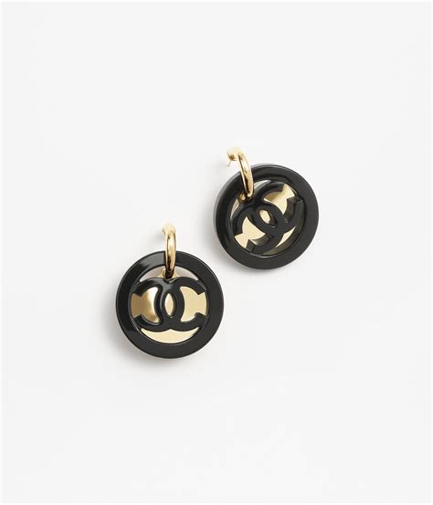 chanel earrings metal resin gold black|cheap gold chanel earrings.